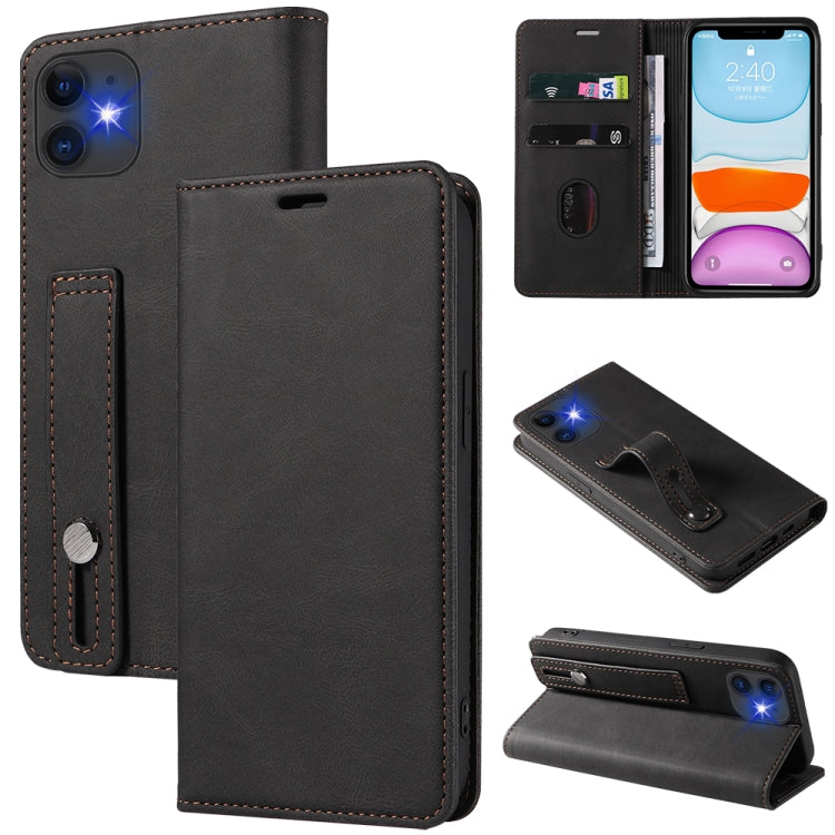 For iPhone 11 Wristband Magnetic Leather Phone Case