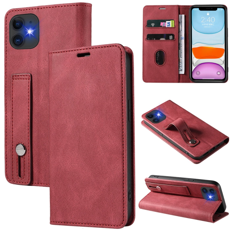 For iPhone 11 Pro Wristband Magnetic Leather Phone Case