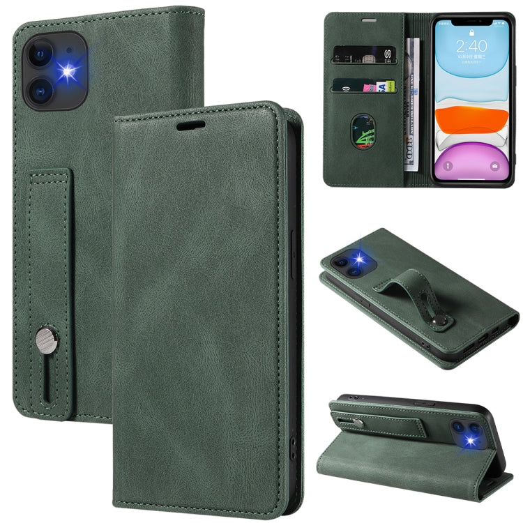 For iPhone 11 Pro Max Wristband Magnetic Leather Phone Case