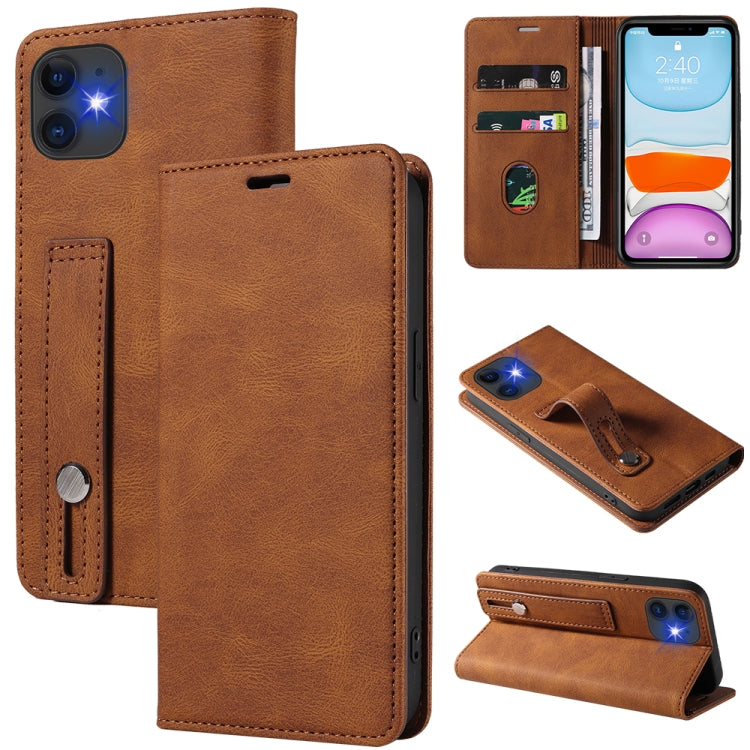 For iPhone 11 Pro Max Wristband Magnetic Leather Phone Case