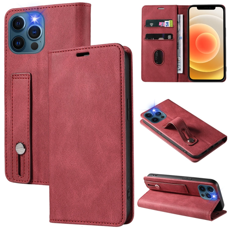 For iPhone 12 / 12 Pro Wristband Magnetic Leather Phone Case