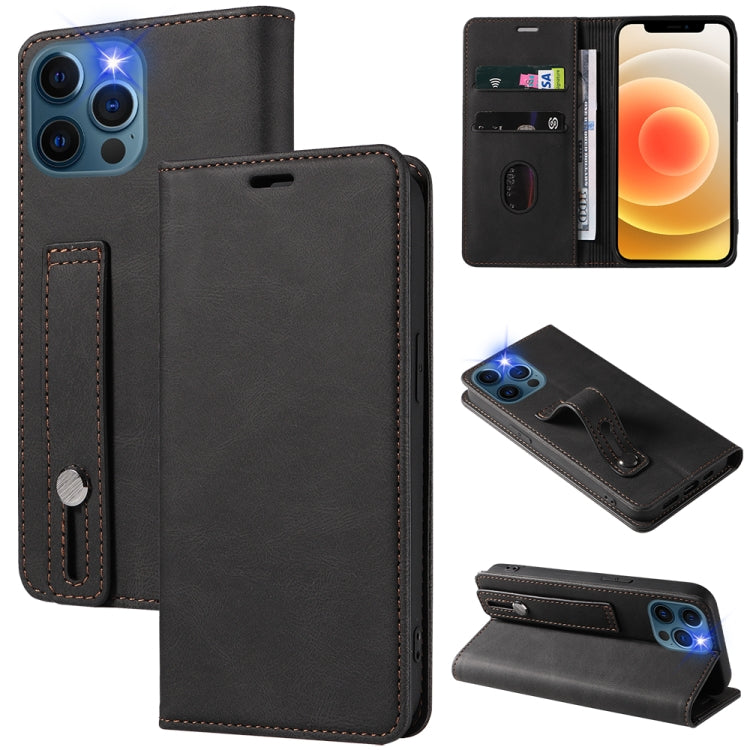 For iPhone 12 / 12 Pro Wristband Magnetic Leather Phone Case