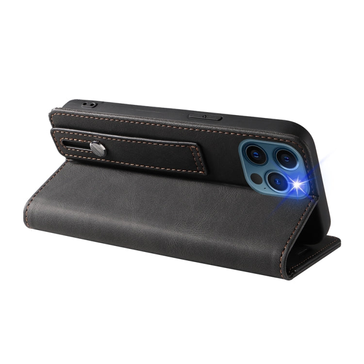 For iPhone 12 / 12 Pro Wristband Magnetic Leather Phone Case