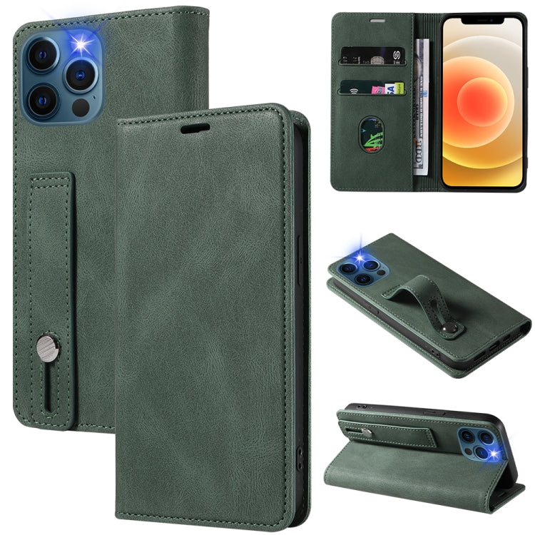 For iPhone 12 mini Wristband Magnetic Leather Phone Case