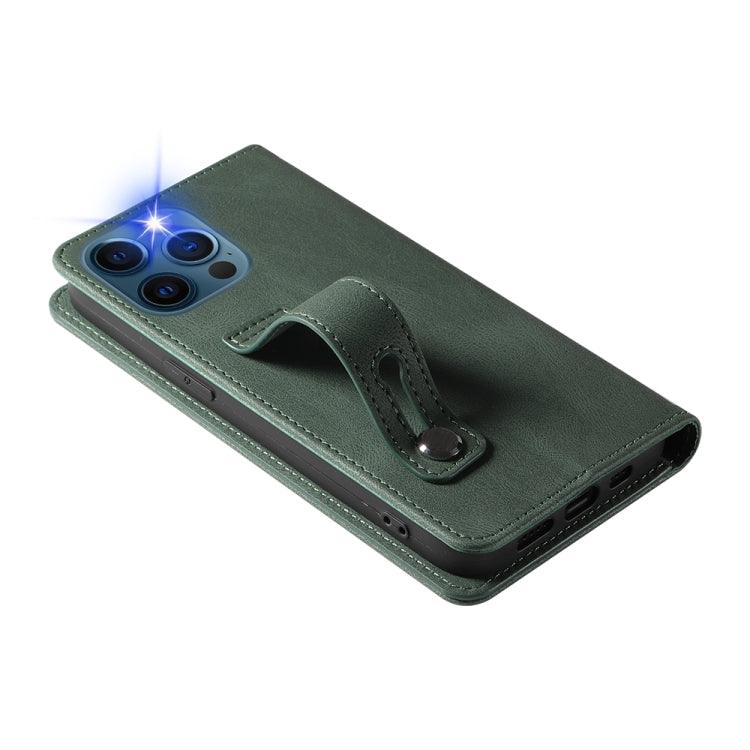 For iPhone 12 mini Wristband Magnetic Leather Phone Case