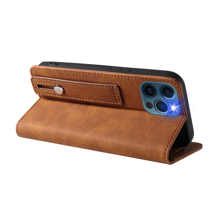 For iPhone 12 mini Wristband Magnetic Leather Phone Case