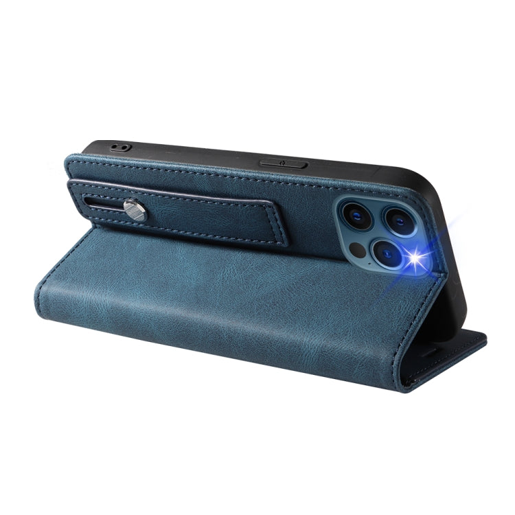 For iPhone 12 Pro Max Wristband Magnetic Leather Phone Case