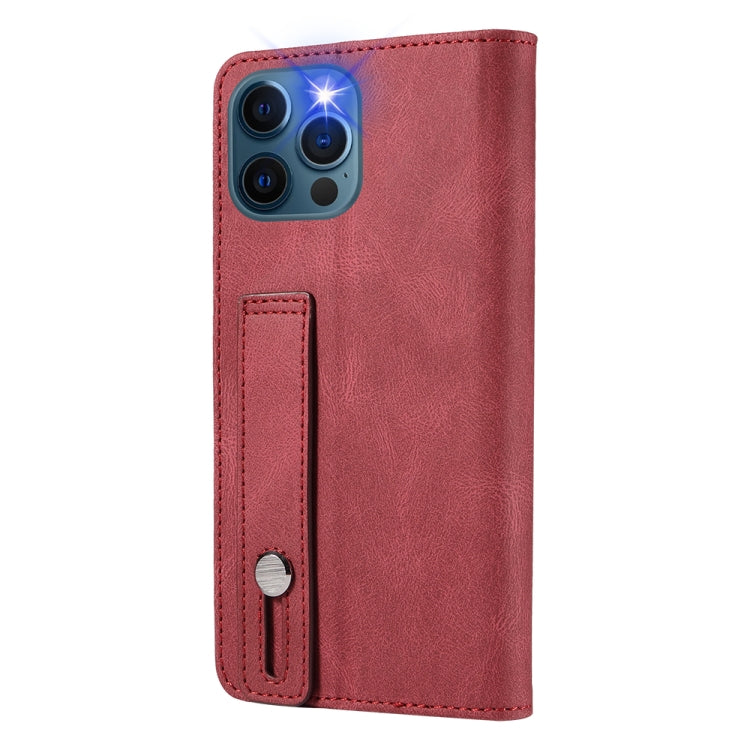 For iPhone 12 Pro Max Wristband Magnetic Leather Phone Case