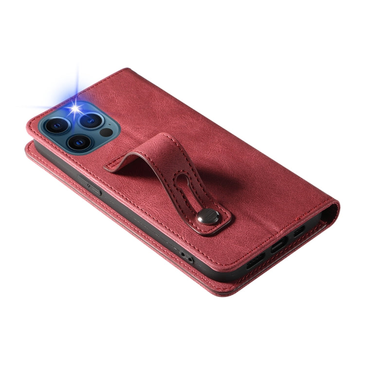 For iPhone 12 Pro Max Wristband Magnetic Leather Phone Case