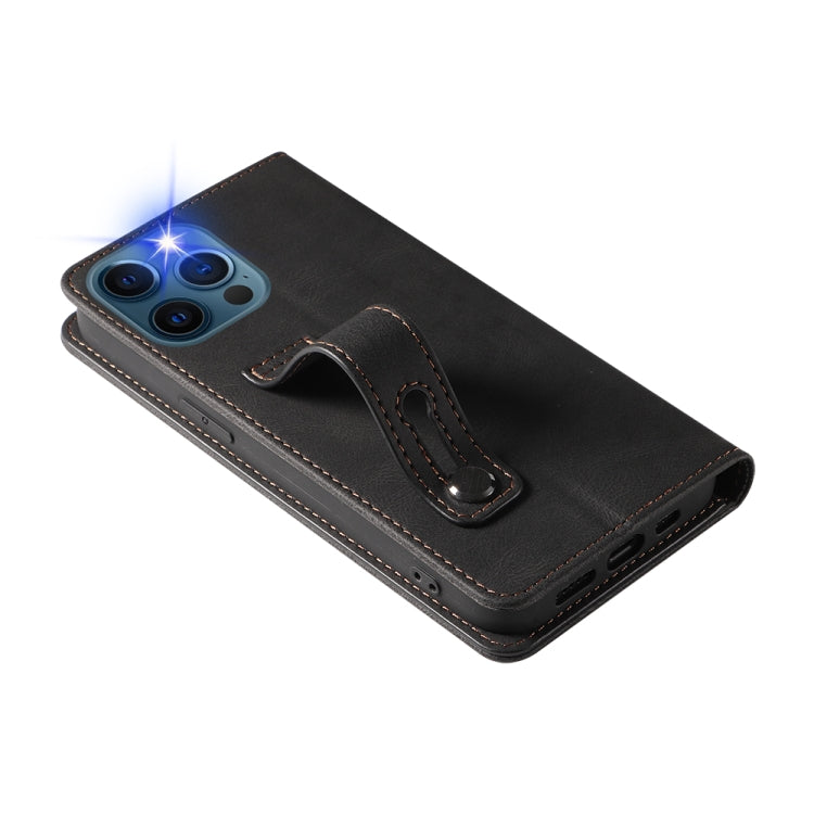 For iPhone 12 Pro Max Wristband Magnetic Leather Phone Case