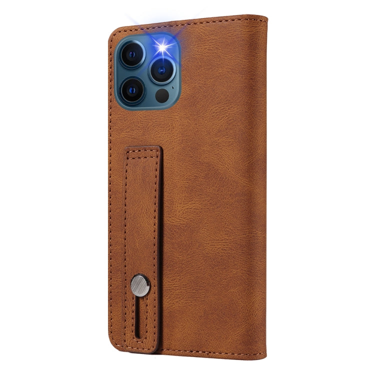 For iPhone 12 Pro Max Wristband Magnetic Leather Phone Case