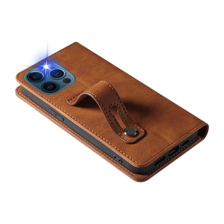 For iPhone 12 Pro Max Wristband Magnetic Leather Phone Case
