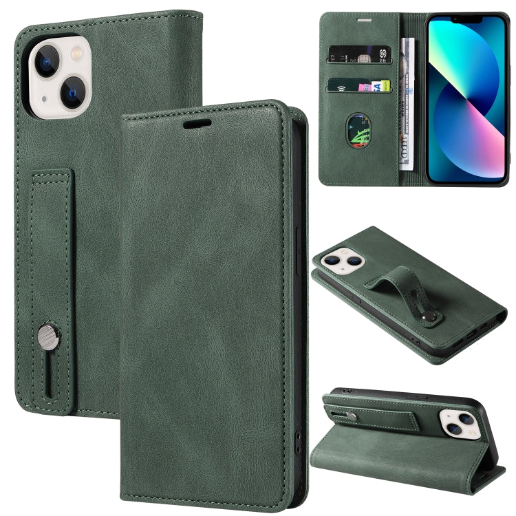 For iPhone 13 Wristband Magnetic Leather Phone Case