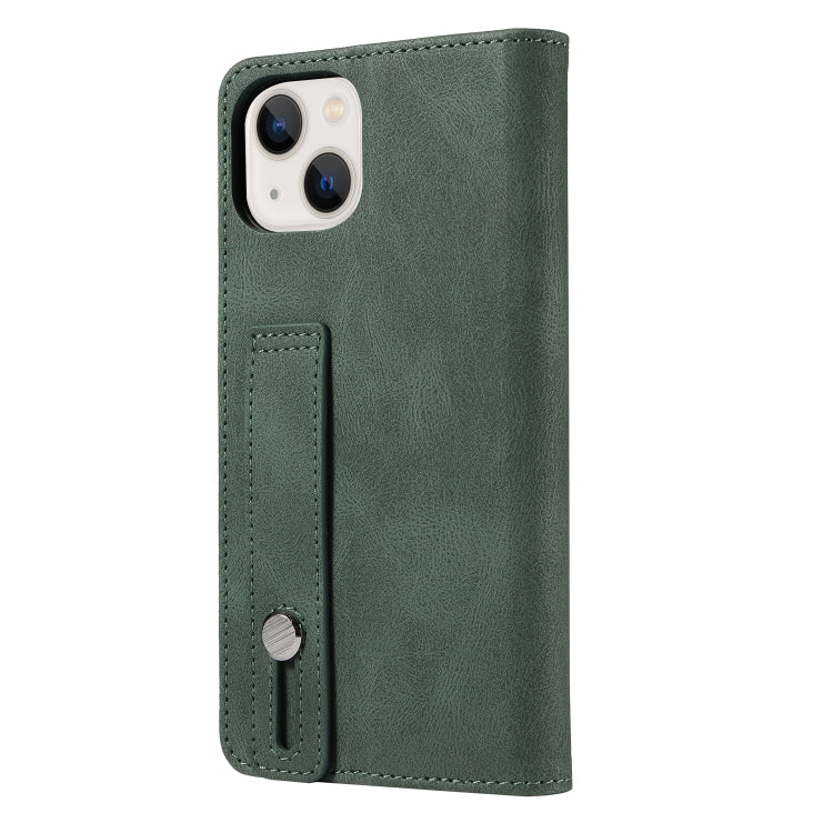 For iPhone 13 Wristband Magnetic Leather Phone Case