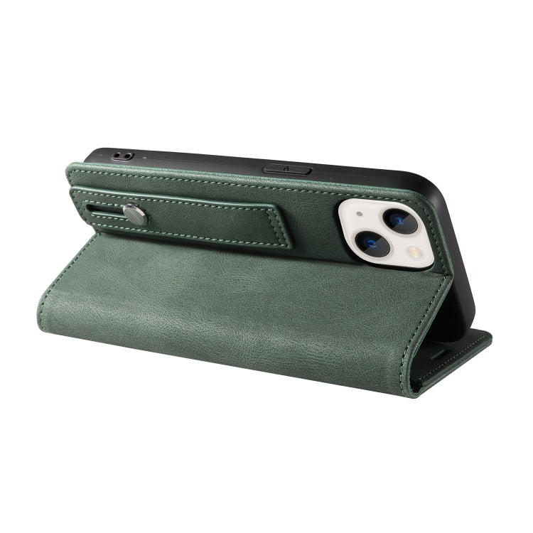 For iPhone 13 Wristband Magnetic Leather Phone Case