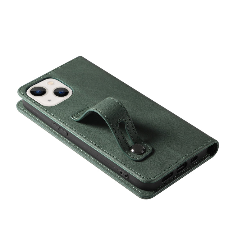 For iPhone 13 Wristband Magnetic Leather Phone Case