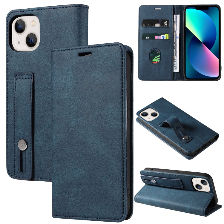 For iPhone 13 Wristband Magnetic Leather Phone Case