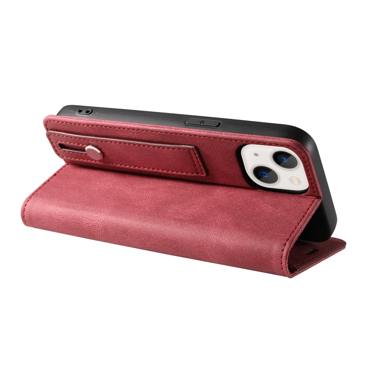 For iPhone 13 Wristband Magnetic Leather Phone Case