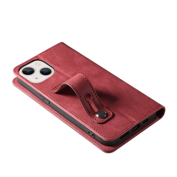 For iPhone 13 Wristband Magnetic Leather Phone Case