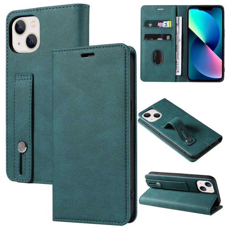 For iPhone 13 Wristband Magnetic Leather Phone Case