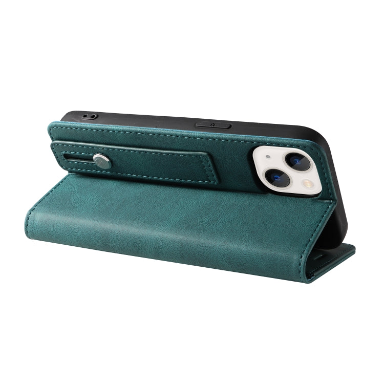 For iPhone 13 Wristband Magnetic Leather Phone Case
