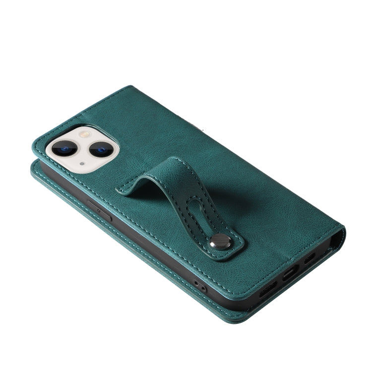 For iPhone 13 Wristband Magnetic Leather Phone Case