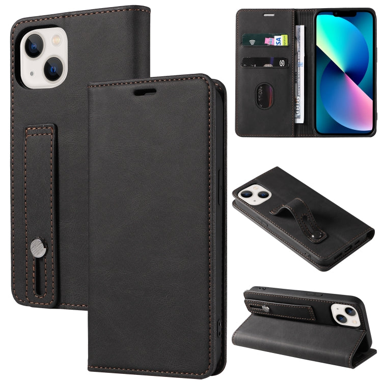 For iPhone 13 Wristband Magnetic Leather Phone Case