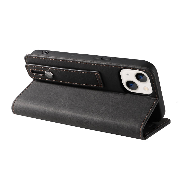For iPhone 13 Wristband Magnetic Leather Phone Case