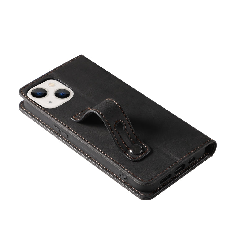 For iPhone 13 Wristband Magnetic Leather Phone Case