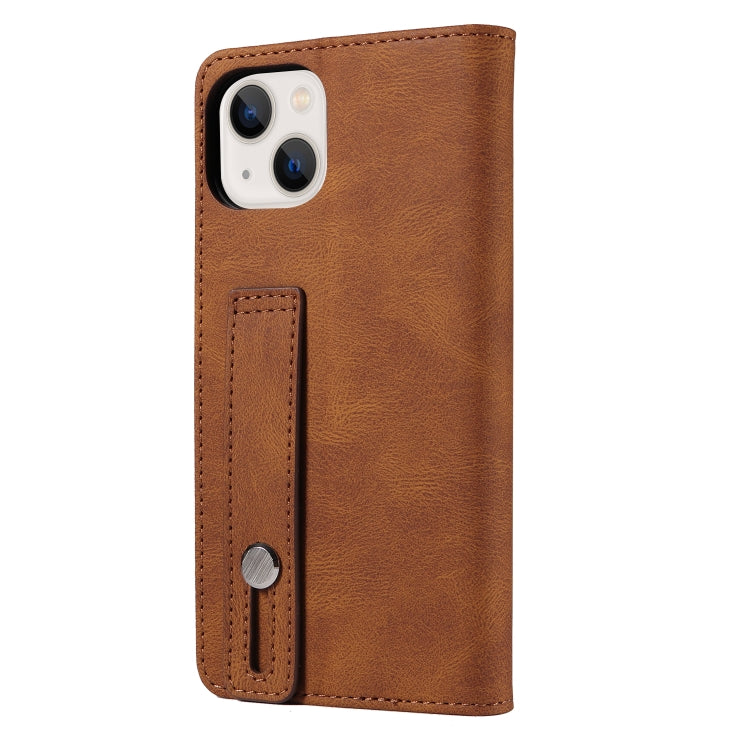For iPhone 13 Wristband Magnetic Leather Phone Case