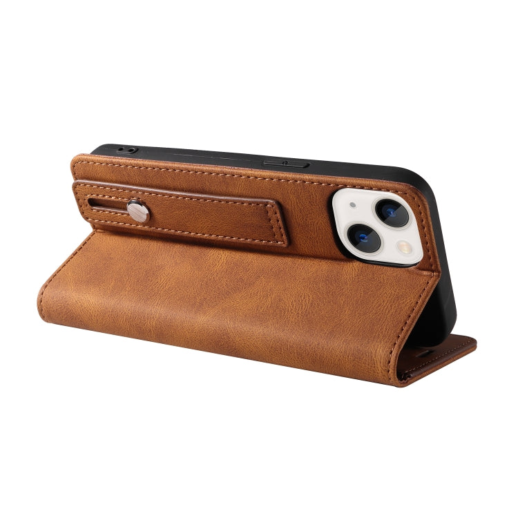 For iPhone 13 Wristband Magnetic Leather Phone Case