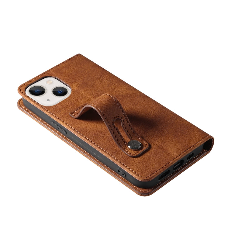 For iPhone 13 Wristband Magnetic Leather Phone Case