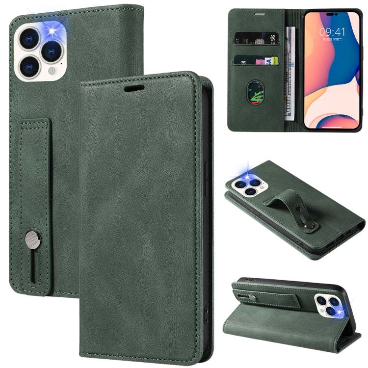 For iPhone 13 Pro Wristband Magnetic Leather Phone Case