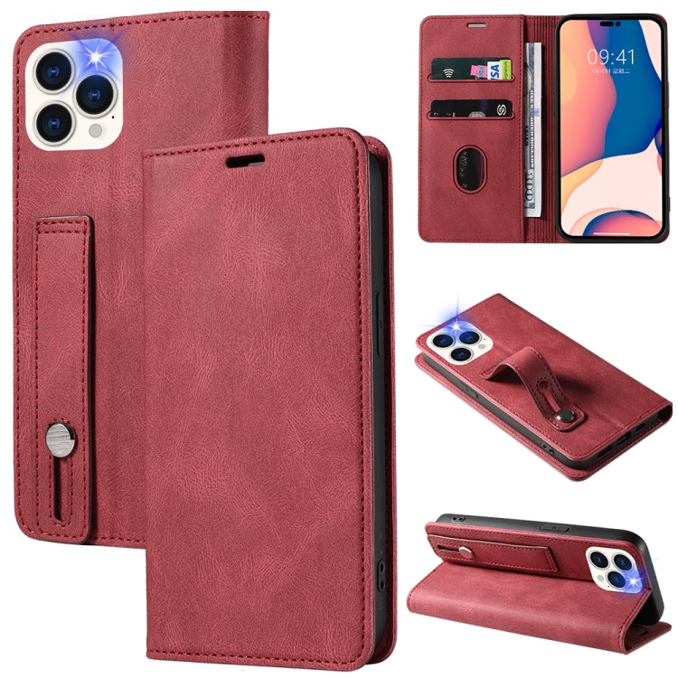 For iPhone 13 Pro Wristband Magnetic Leather Phone Case