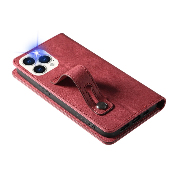 For iPhone 13 Pro Wristband Magnetic Leather Phone Case