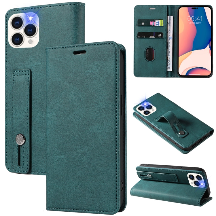 For iPhone 13 Pro Wristband Magnetic Leather Phone Case