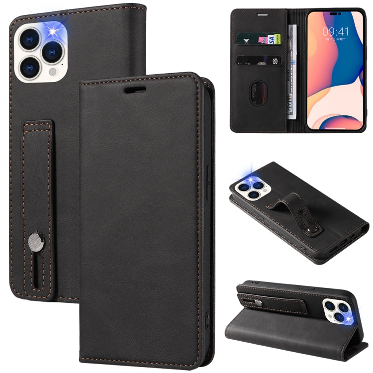 For iPhone 13 Pro Wristband Magnetic Leather Phone Case