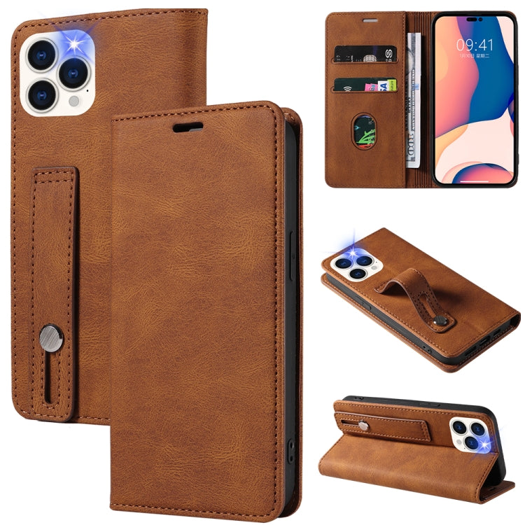 For iPhone 13 Pro Wristband Magnetic Leather Phone Case