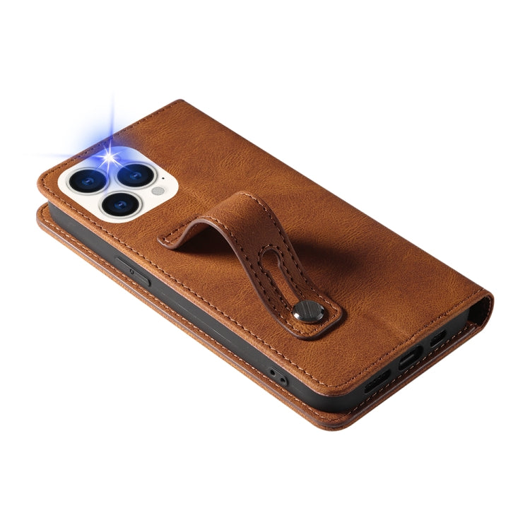 For iPhone 13 Pro Wristband Magnetic Leather Phone Case