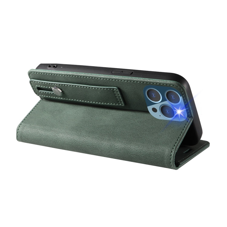 For iPhone 13 Pro Max Wristband Magnetic Leather Phone Case