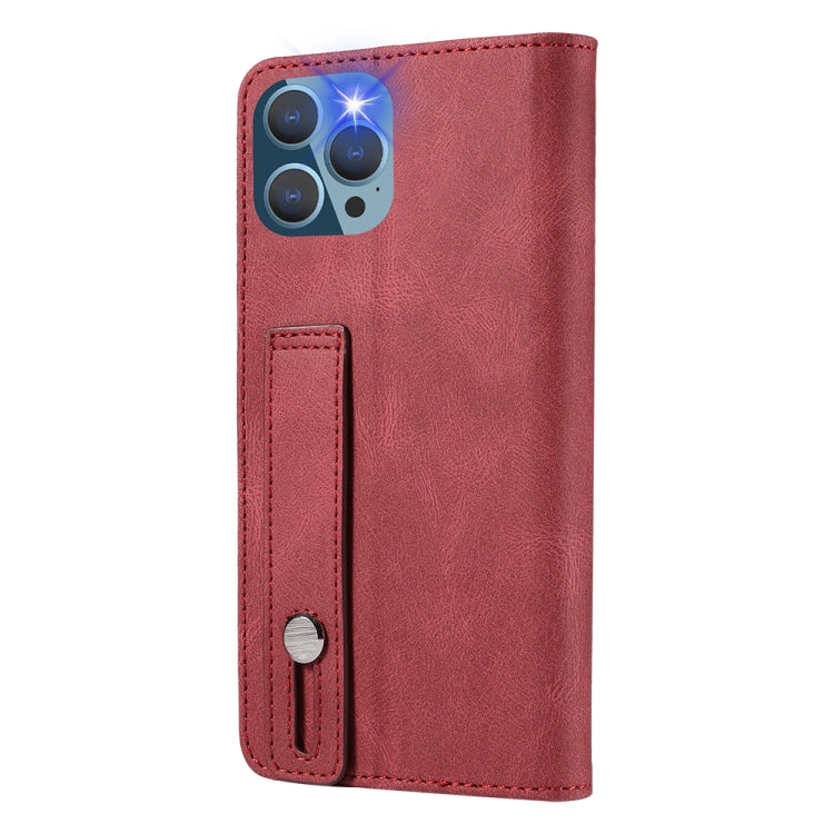 For iPhone 13 Pro Max Wristband Magnetic Leather Phone Case