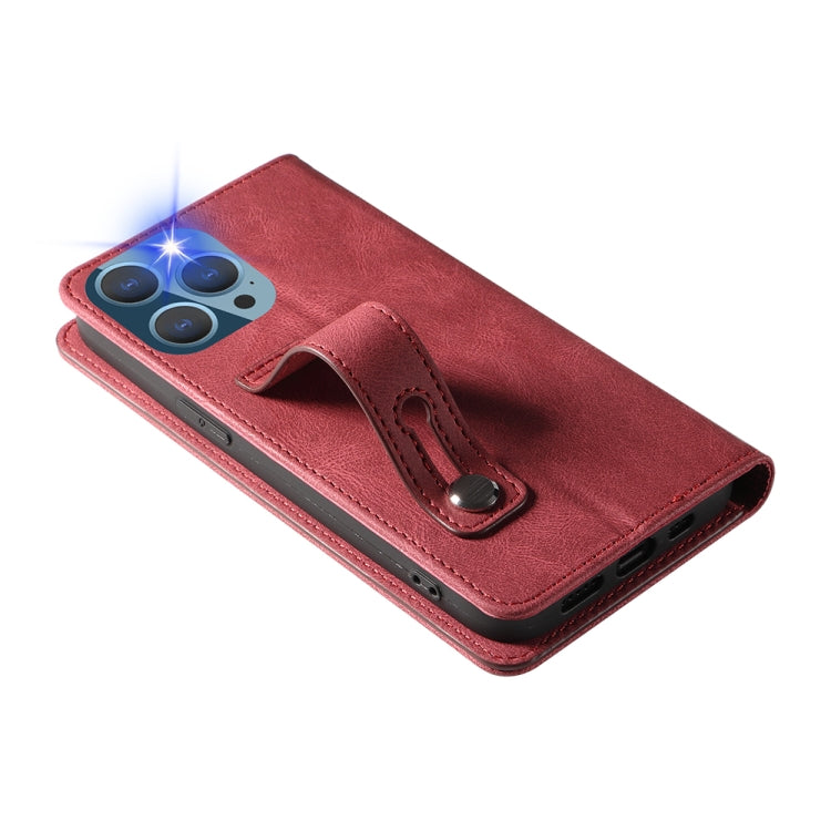 For iPhone 13 Pro Max Wristband Magnetic Leather Phone Case