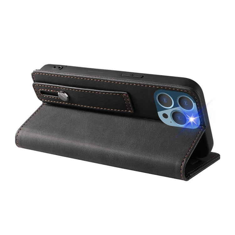 For iPhone 13 Pro Max Wristband Magnetic Leather Phone Case