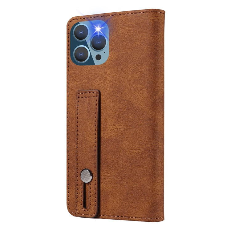 For iPhone 13 Pro Max Wristband Magnetic Leather Phone Case