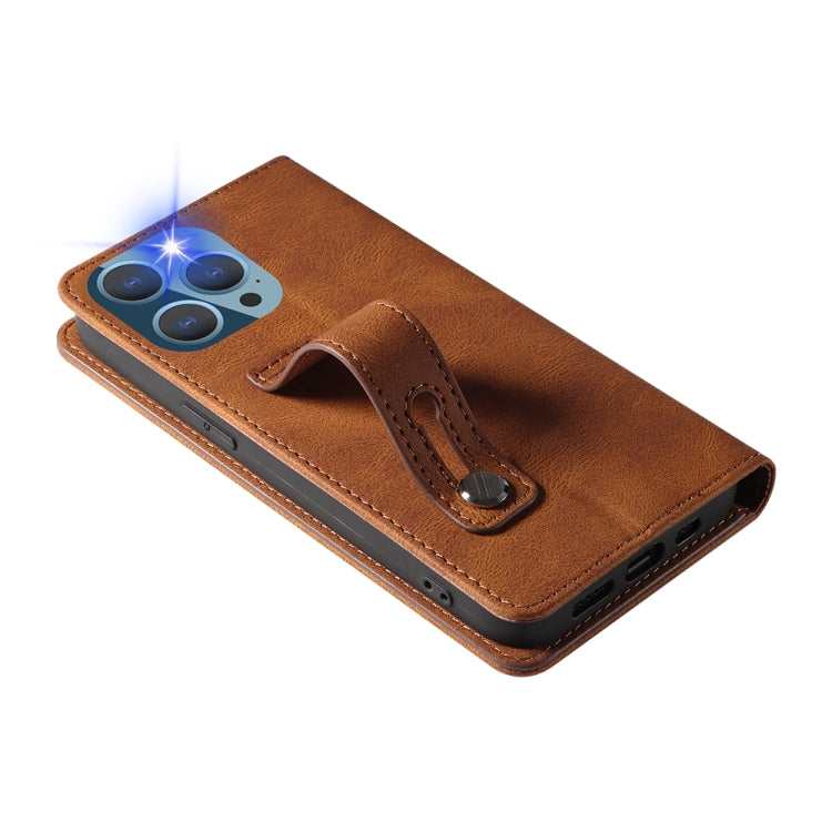 For iPhone 13 Pro Max Wristband Magnetic Leather Phone Case
