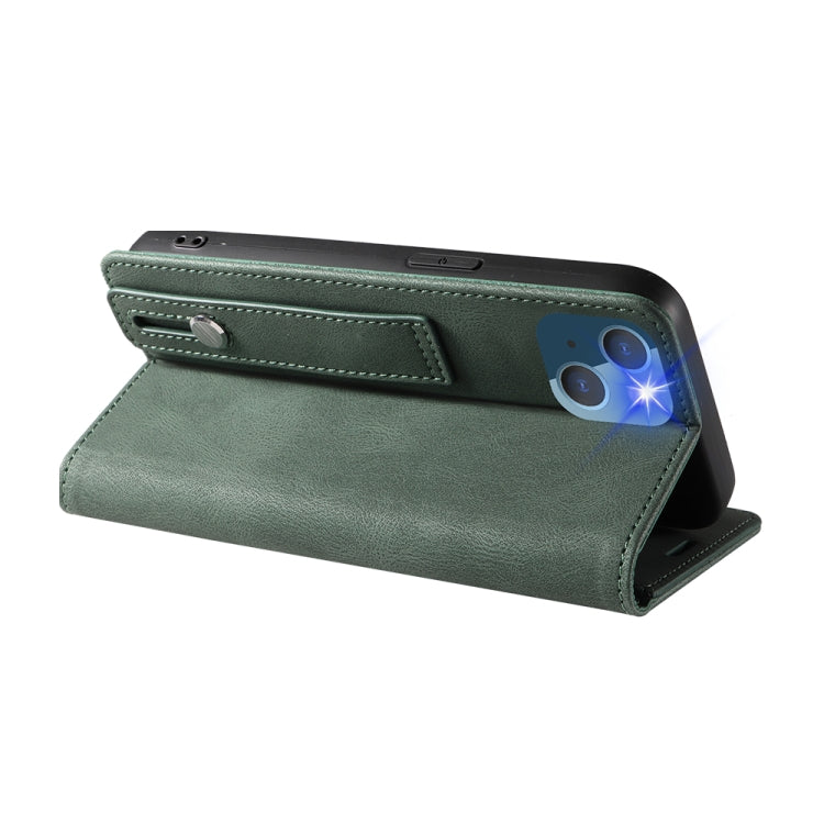 For iPhone 14 Wristband Magnetic Leather Phone Case