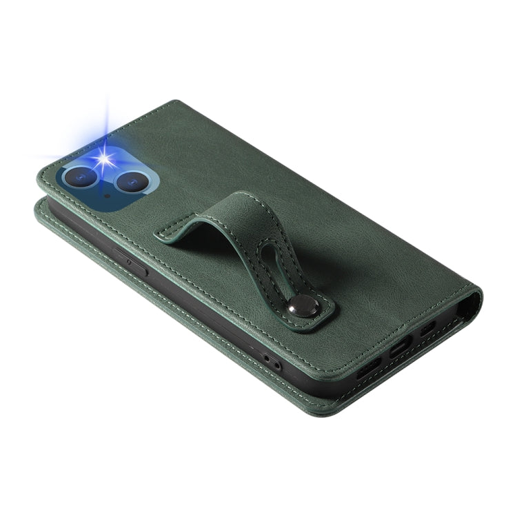 For iPhone 14 Wristband Magnetic Leather Phone Case