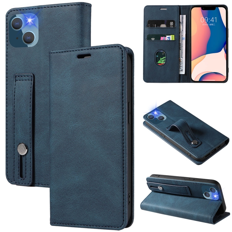 For iPhone 14 Wristband Magnetic Leather Phone Case