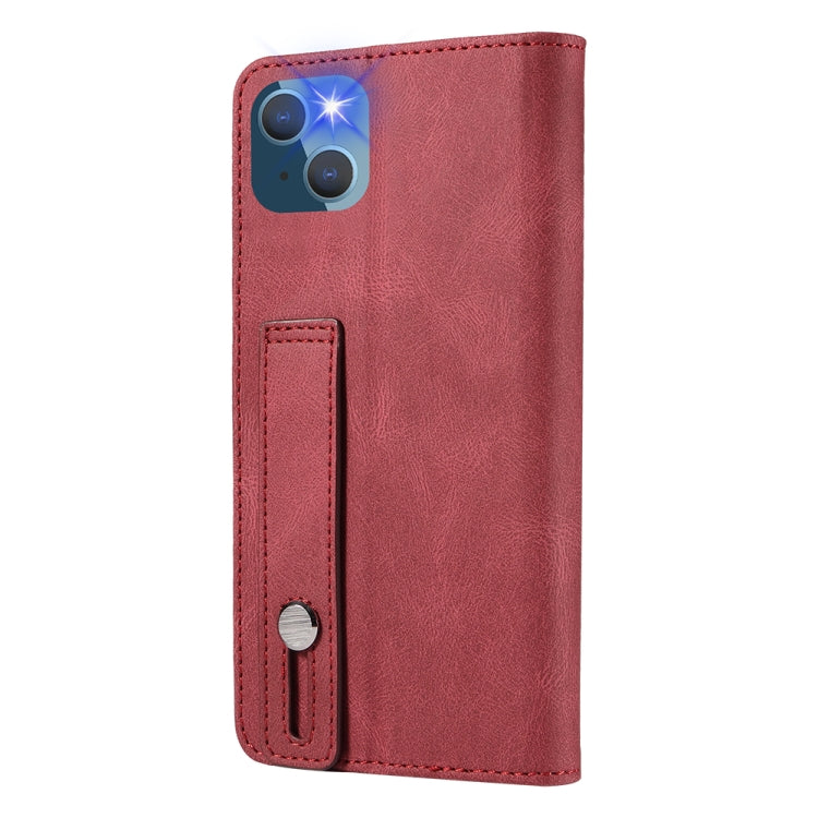For iPhone 14 Wristband Magnetic Leather Phone Case