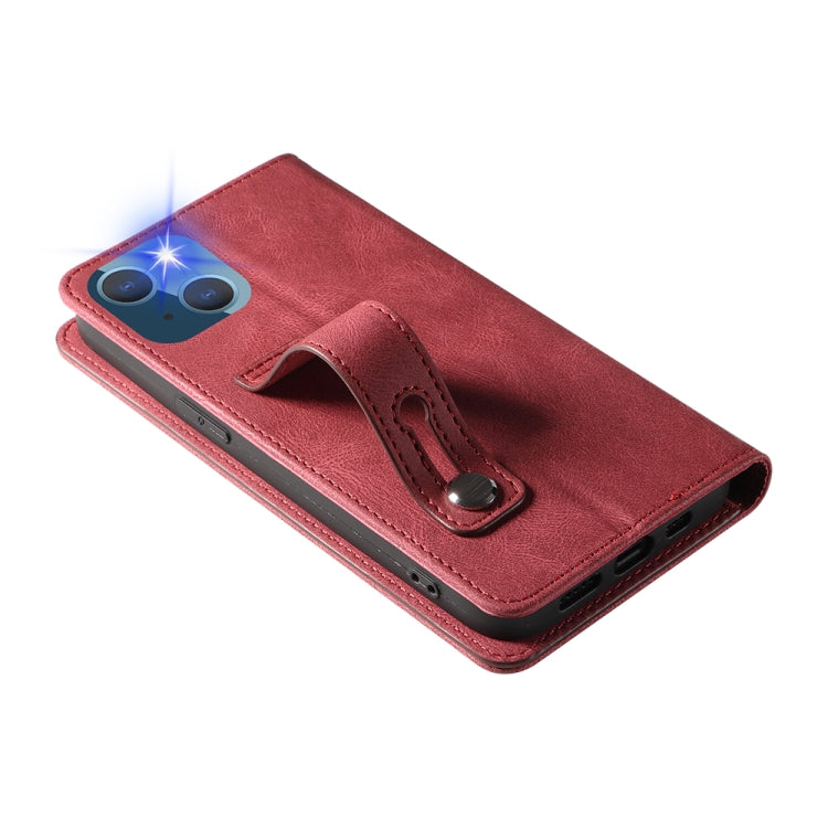 For iPhone 14 Wristband Magnetic Leather Phone Case
